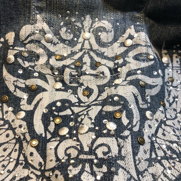 Vintage Rock 47 by Wrangler Denim Jacket Embellished back Animal print cuffs L - Picture 9 of 15